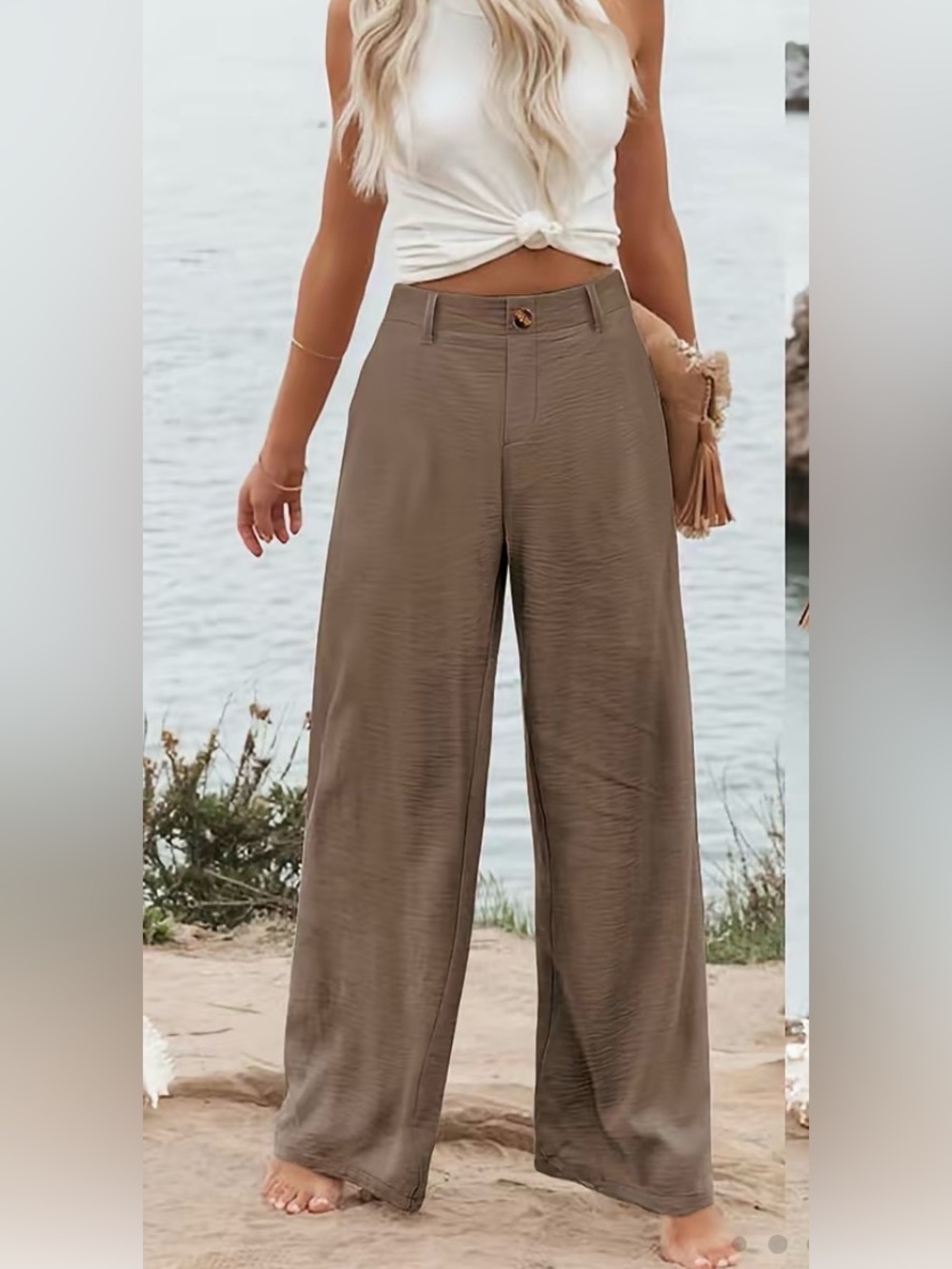 NWT Wide-Leg Linen Blend Pants in Brown size xxl